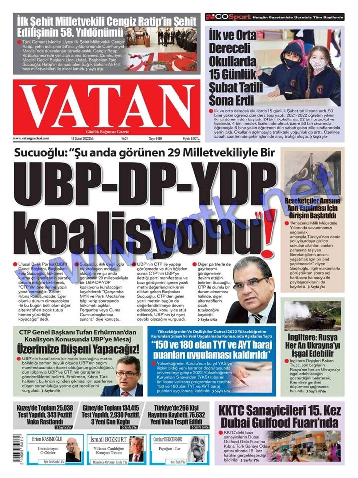 15 Şubat 2022 Salı Gazeteler Manşet 5