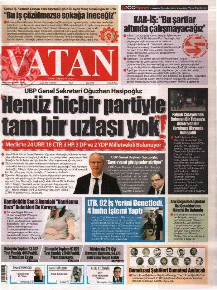 17 Şubat 2022 Perşembe Gazete Manşetleri 4