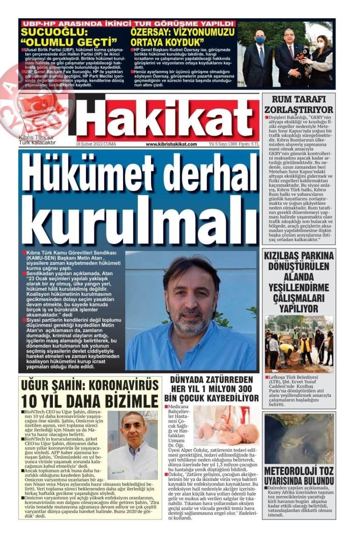 18 Şubat 2022 Cuma Gazete Manşetleri 16