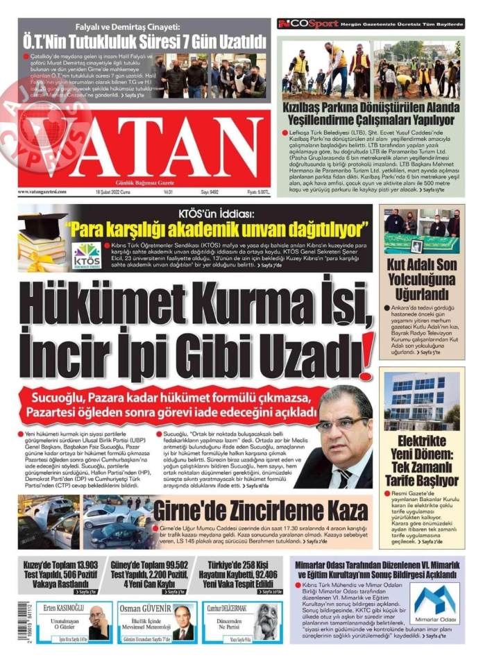 18 Şubat 2022 Cuma Gazete Manşetleri 5