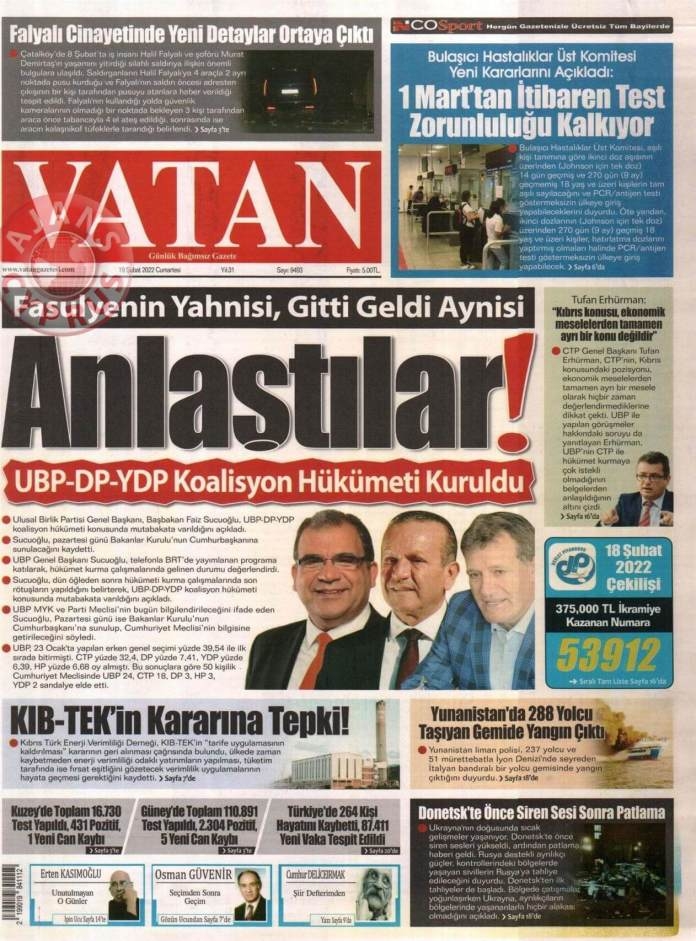 19 Şubat 2022 Cumartesi Gazete Manşetleri 4