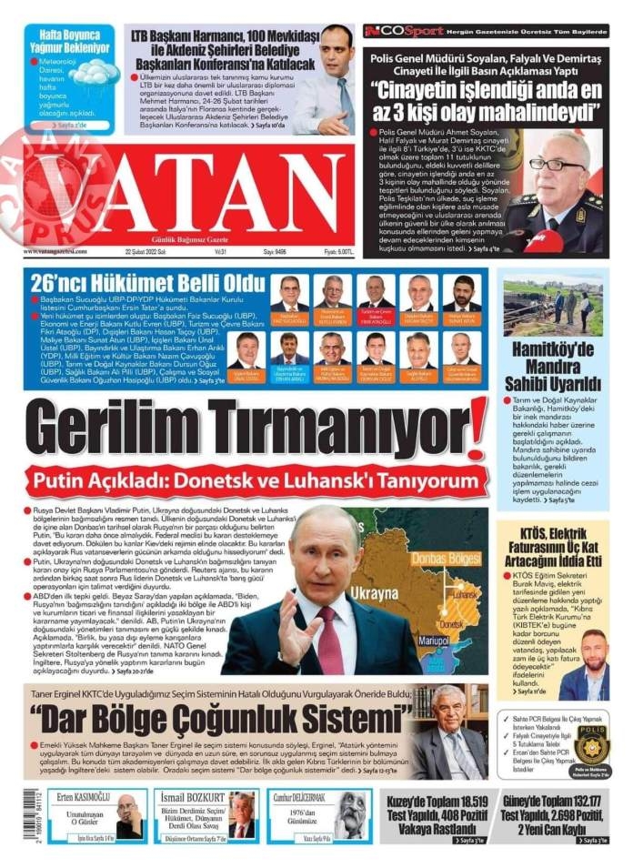 22 Şubat 2022 Salı Gazete Manşetleri 4