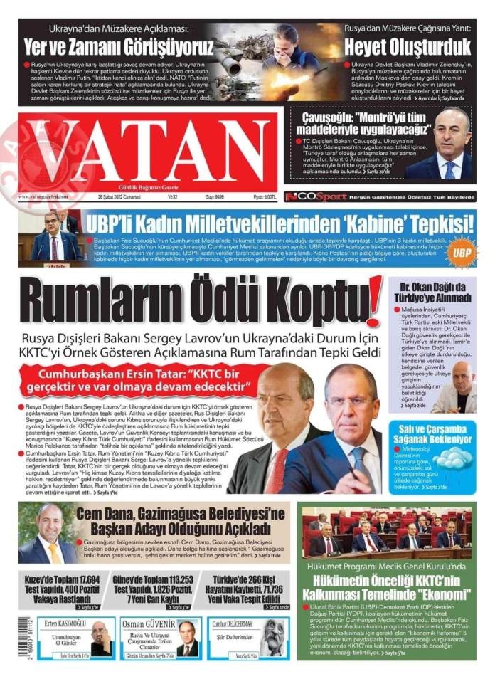 26 Şubat 2022 Cumartesi Gazete Manşetleri 2