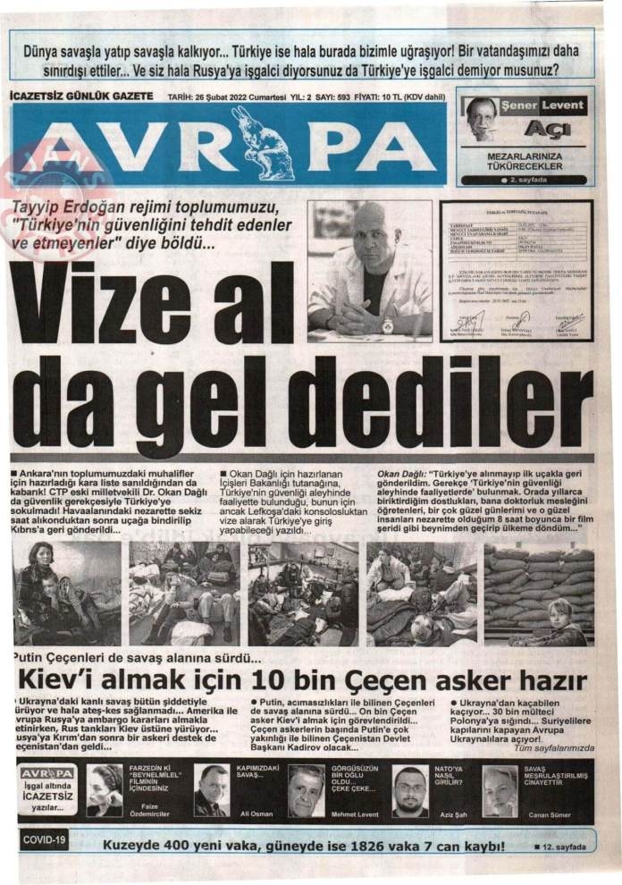 26 Şubat 2022 Cumartesi Gazete Manşetleri 8