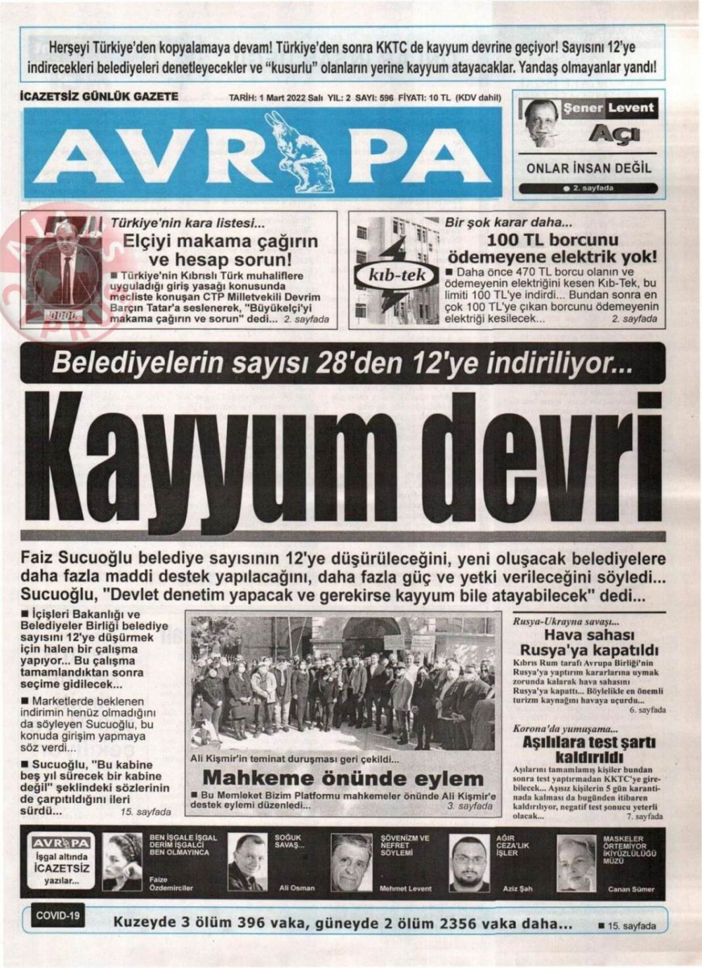 1 Mart 2022 Salı Gazete Manşetleri 9