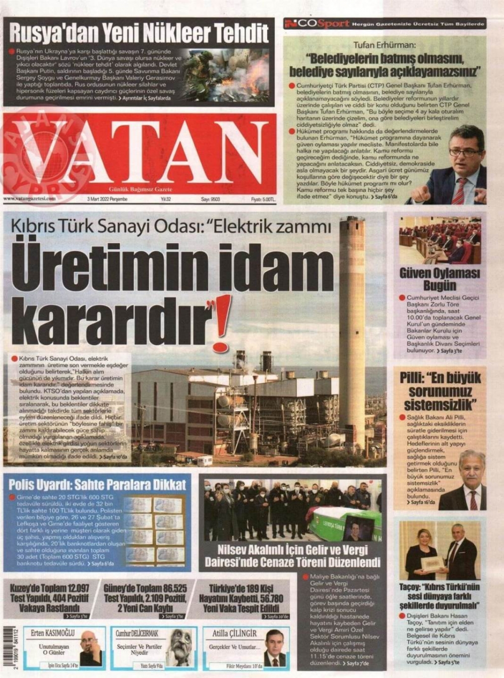 3 Mart 2022 Perşembe Gazete Manşetleri 4
