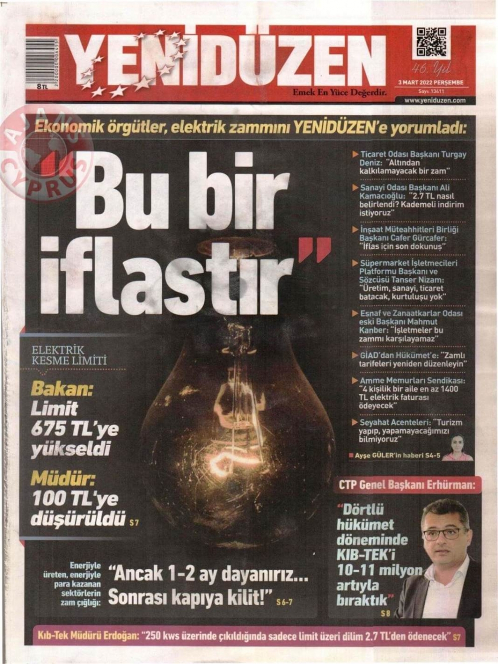 3 Mart 2022 Perşembe Gazete Manşetleri 6