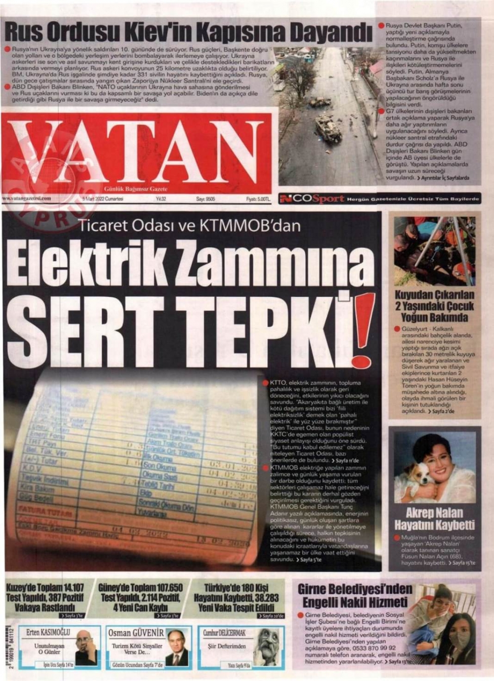 5 Mart 2022 Cumartesi Gazete Manşetleri 3