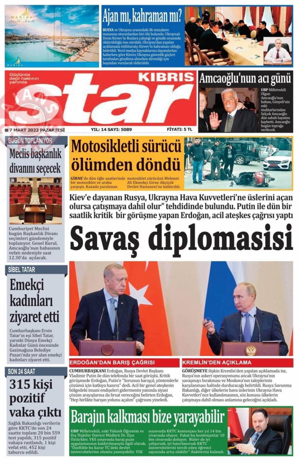 7 Mart 2022 Pazartesi Gazete Manşetleri 3