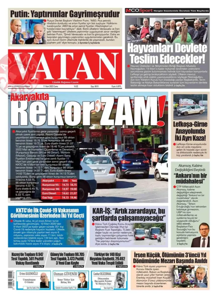 11 Mart 2022 Cuma Gazete Manşetleri 4
