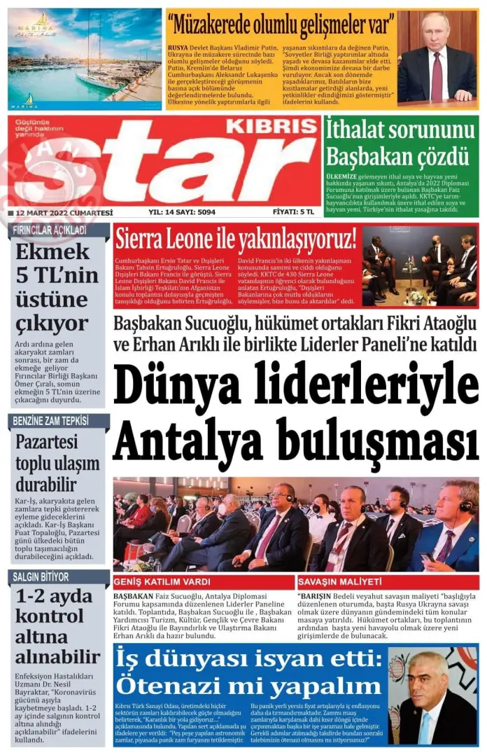 12 Mart 2022 Cumartesi Gazete Manşetleri 3