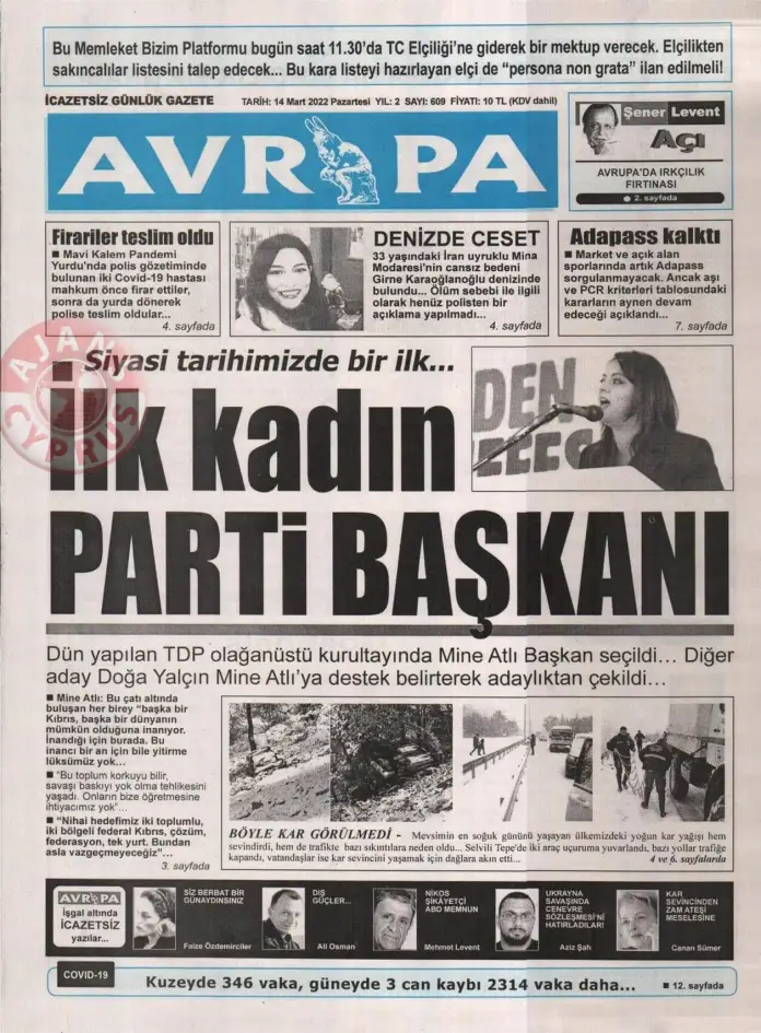 14 Mart 2022 Pazartesi Gazete Manşetleri 10