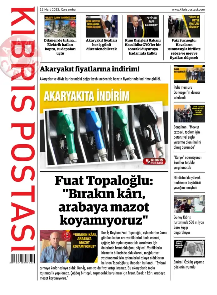 16 Mart 2022 Çarşamba Gazete Manşetleri 9