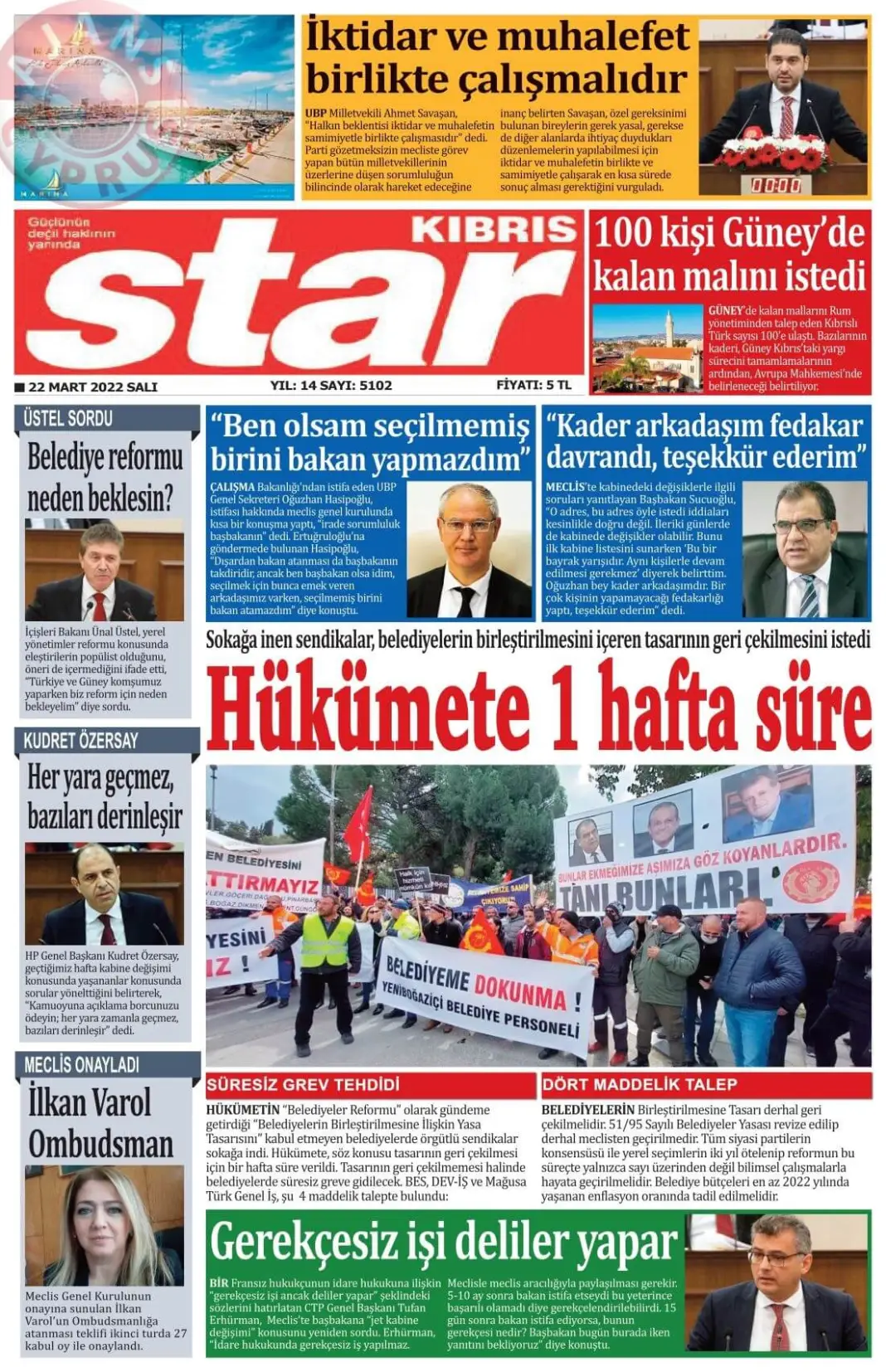22 Mart 2022 Çarşamba Gazete Manşetleri 14