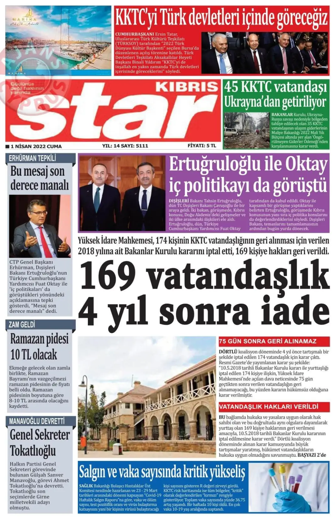 1 Nisan 2022 Cuma Gazete Manşetleri 3