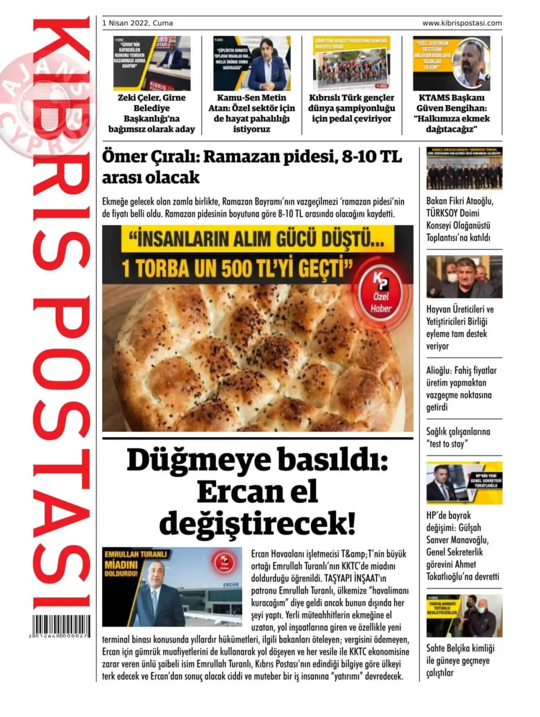 1 Nisan 2022 Cuma Gazete Manşetleri 8