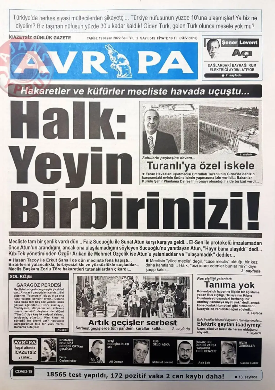 19 Nisan 2022 Salı Gazete Manşetleri 11