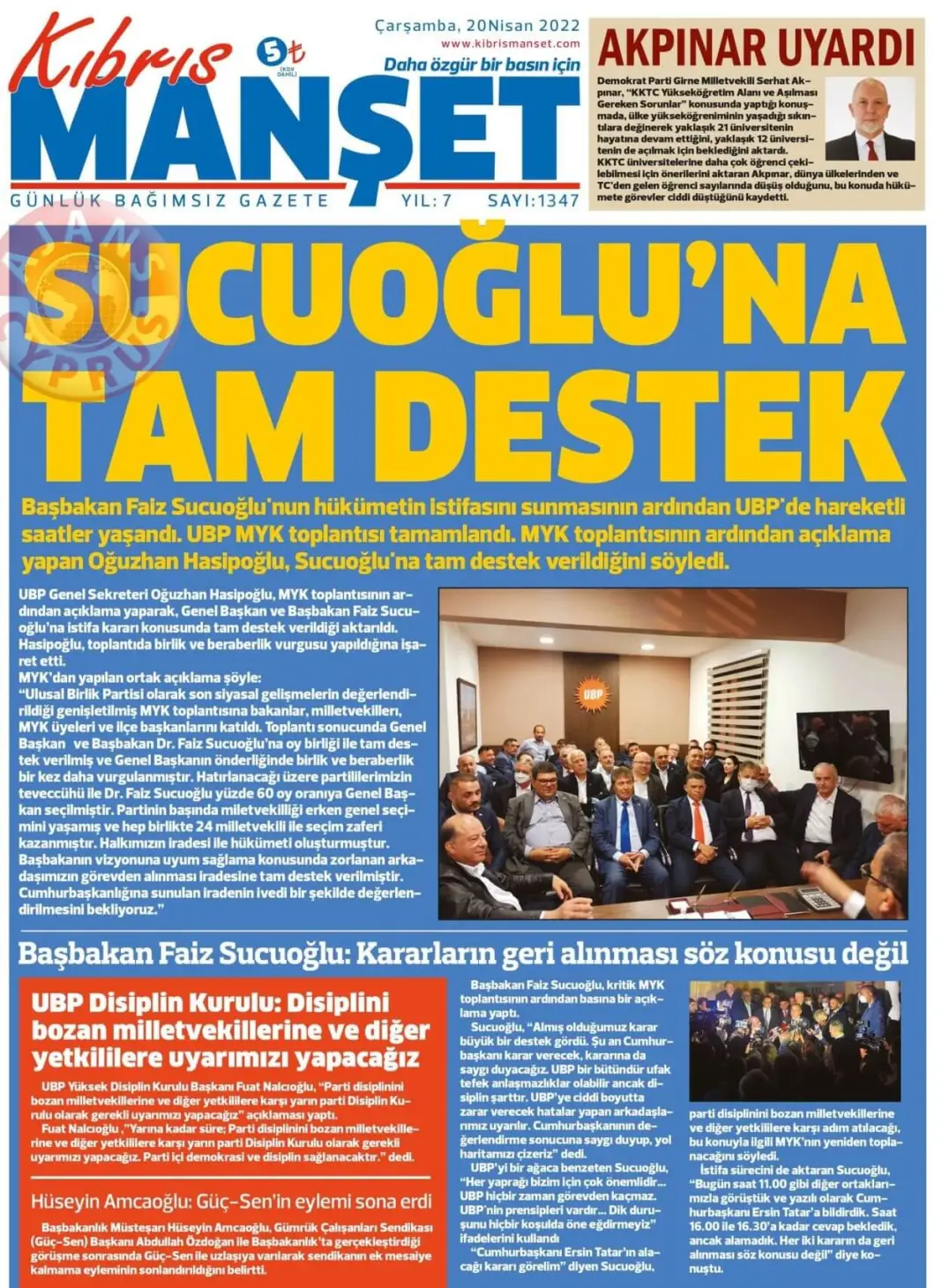 20 Nisan 2022 Çarşamba Gazete Manşetleri 12