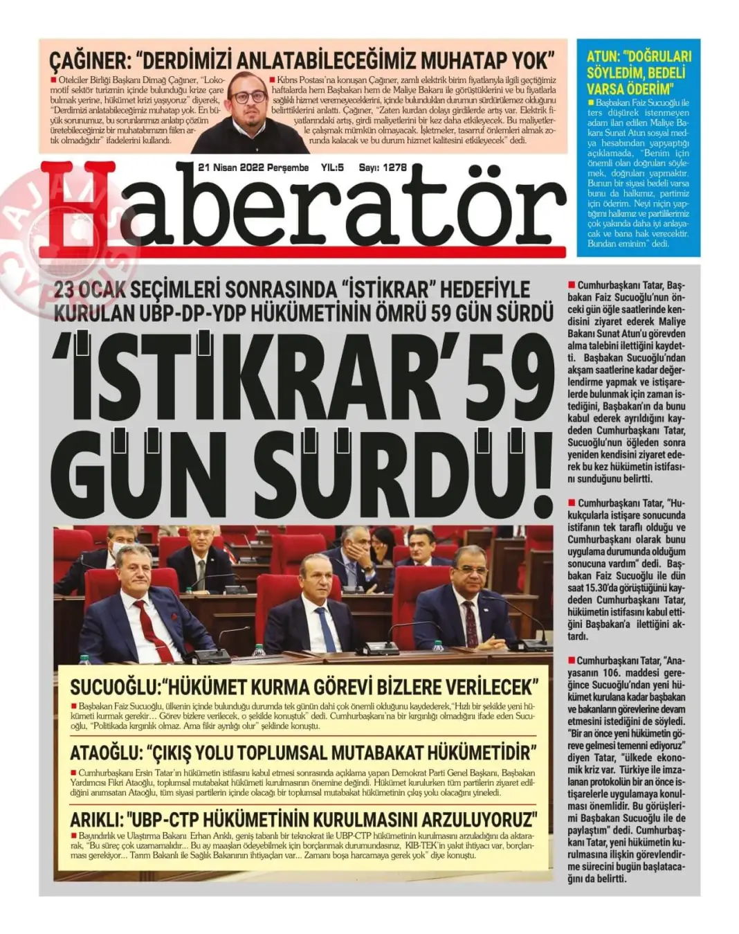 21 Nisan 2022 Perşembe Gazete Manşetleri 1