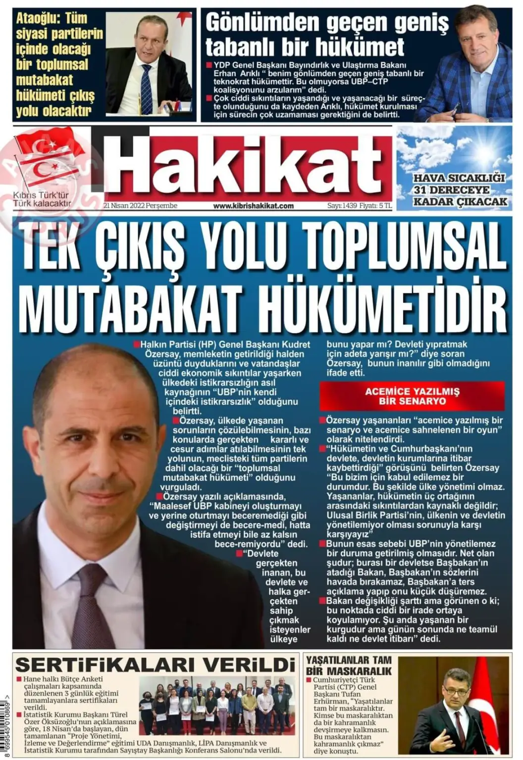 21 Nisan 2022 Perşembe Gazete Manşetleri 17