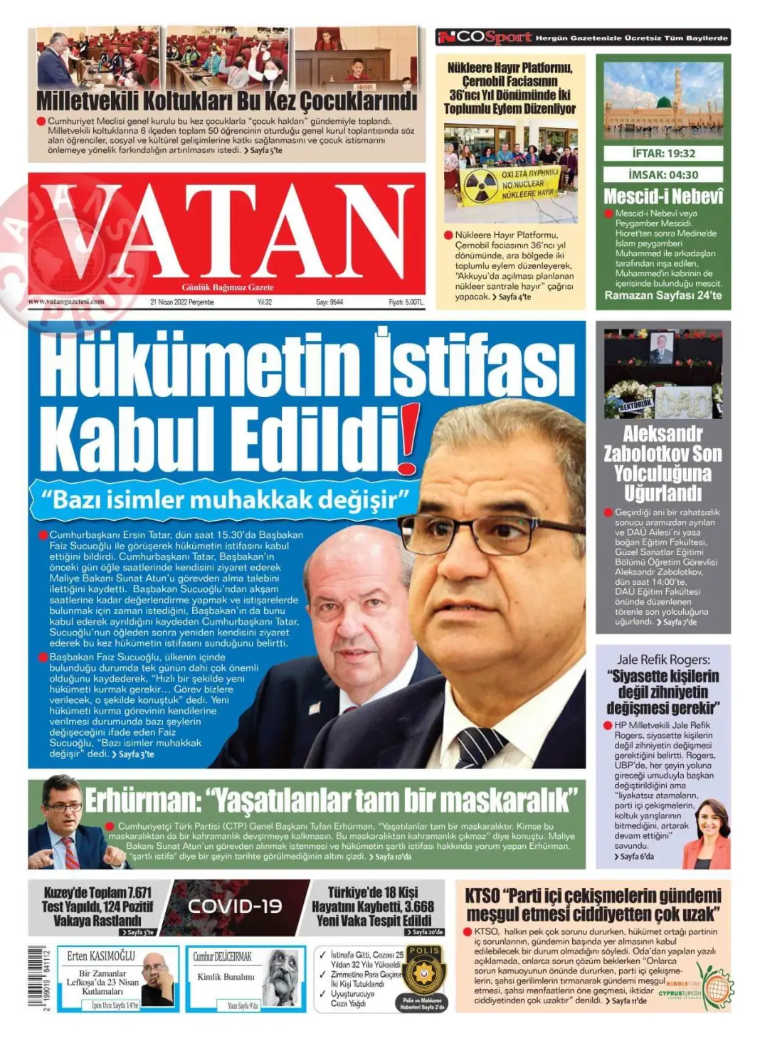 21 Nisan 2022 Perşembe Gazete Manşetleri 5