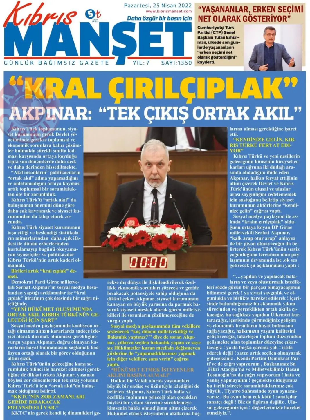 25 Nisan 2022 Pazartesi Gazete Manşetleri 14