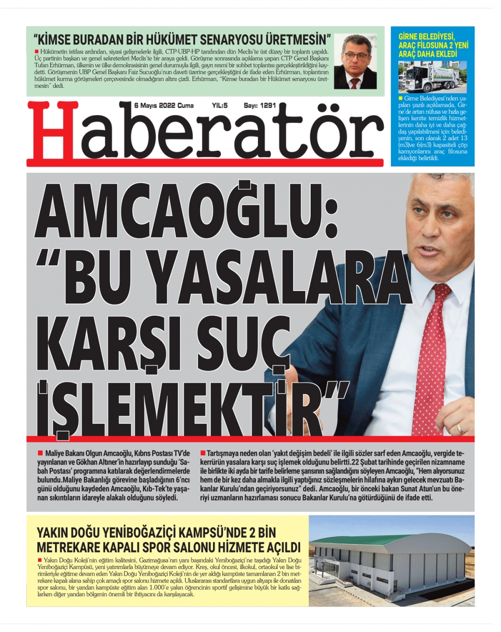 6 Mayıs 2022 Cuma Gazete Manşetleri 1