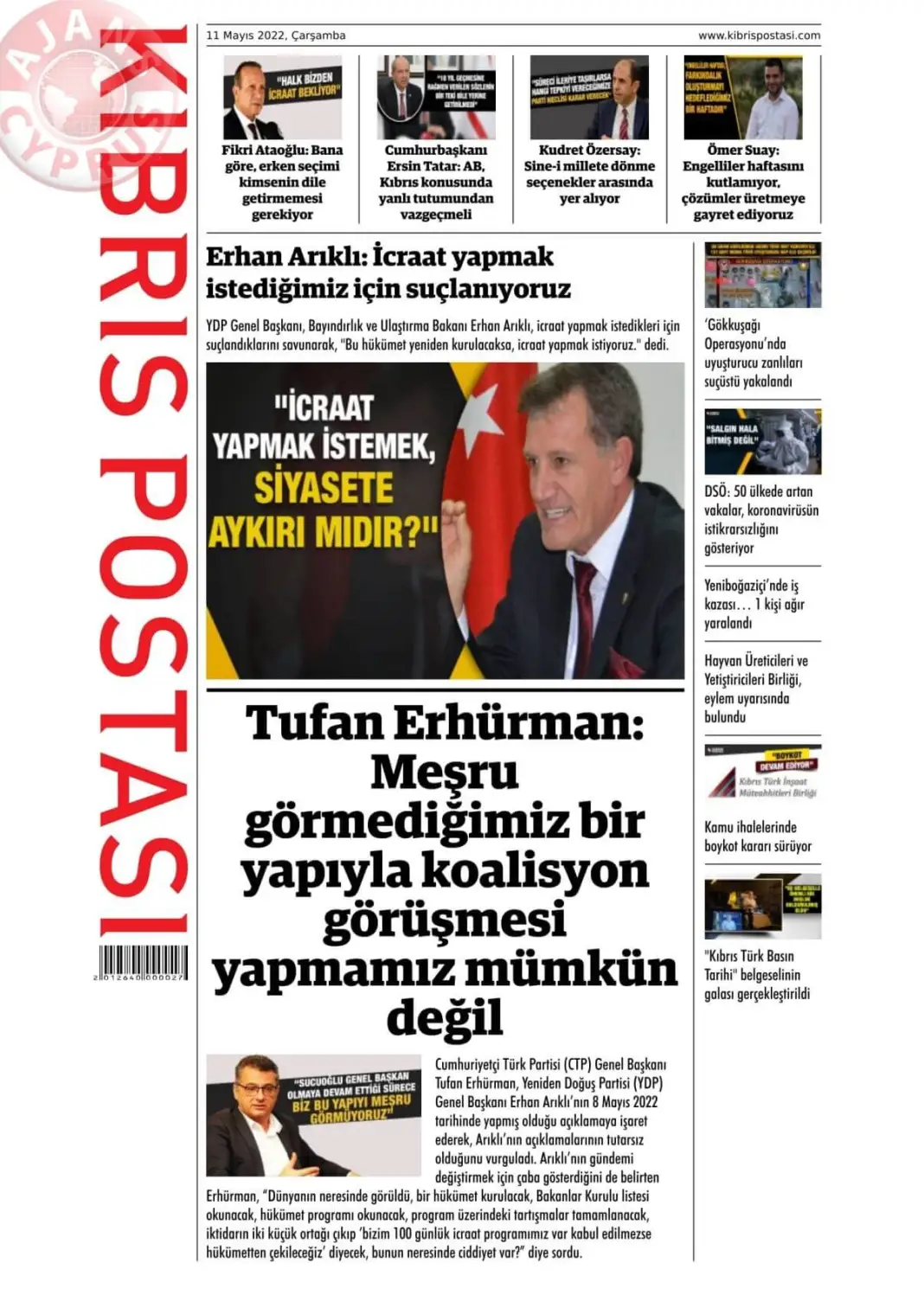 11 Mayıs 2022 Çarşamba Gazete Manşetleri 13