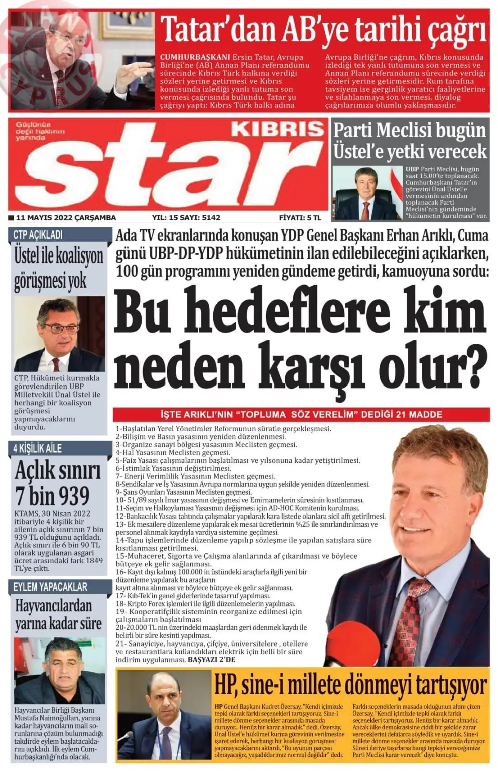 11 Mayıs 2022 Çarşamba Gazete Manşetleri 5