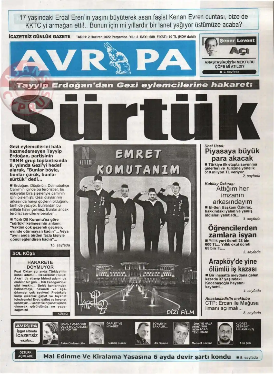 2 Haziran 2022 Perşembe Gazete Manşetleri 12