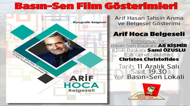 Arif Hoca belgeseli yarın akşam BASIN-SEN’de gösterilecek; söyleşi yapılacak