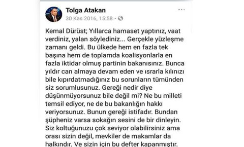 Atakan'da hükümeti istifaya çağırmıştı!