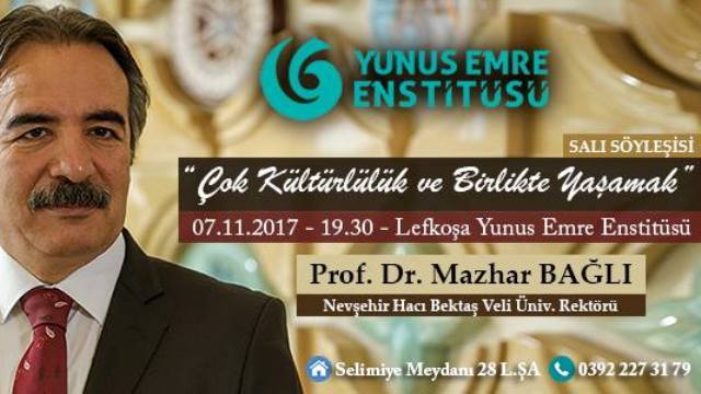 “Çok kültürlülük ve birlikte yaşamak” başlıklı Konferans bu akşam Lefkoşa Yunus Emre Enstitüsü’nde..