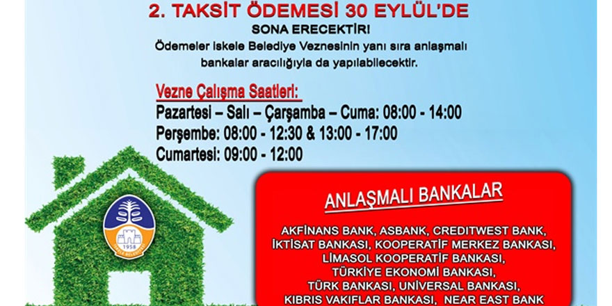 İskele’de emlak vergisi ödeme süresi 30 eylül’de sona eriyor