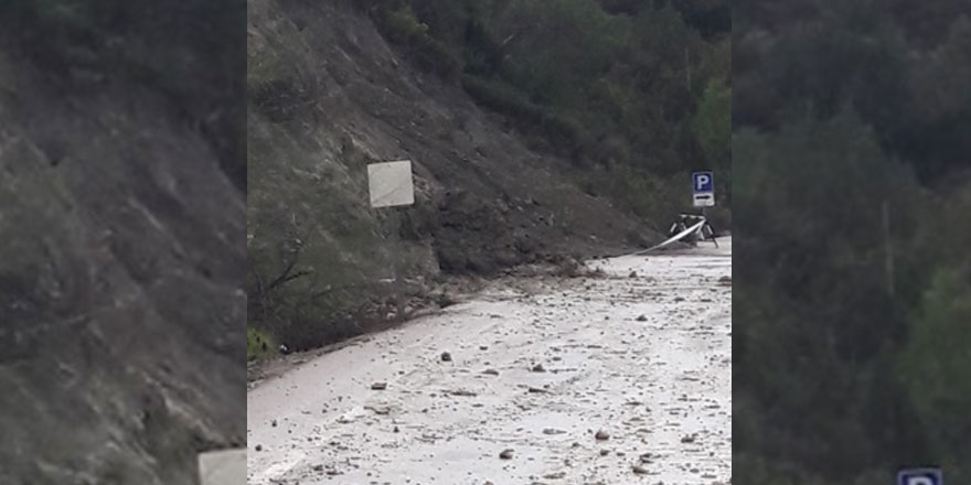 Büyükkonuk- Kaplıca anayolu üzerinde toprak kayması meydana geldi