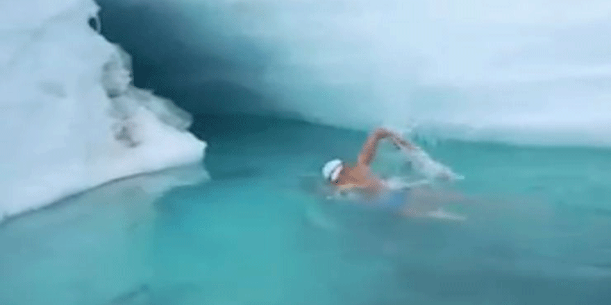 'Kutup Ayısı' lakaplı sporcu dondurucu suda yüzdü