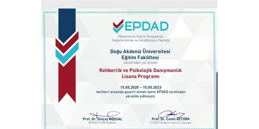 DAÜ Rehberlik Ve Psikolojik Danışmanlık Programı Epdad Tarafından Akredite Edildi
