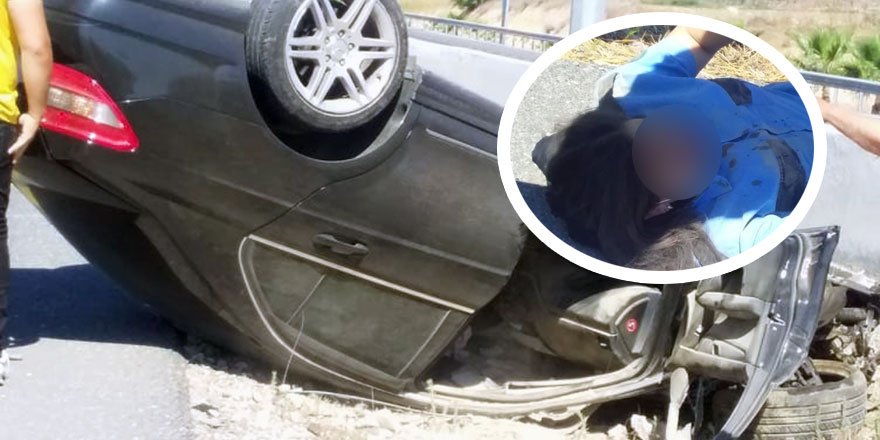 Direğe çarpıp takla attı