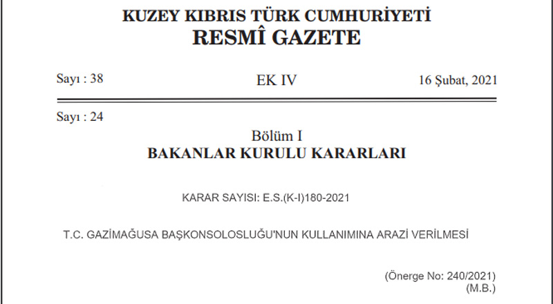 TC. Gazimağusa Başkonsolosluğu’na 49 yıllığına arazi verildi