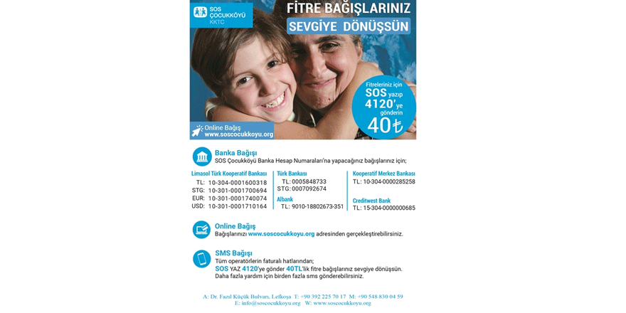 Sos çocuk köyü fitre bağışı kabul ediyor