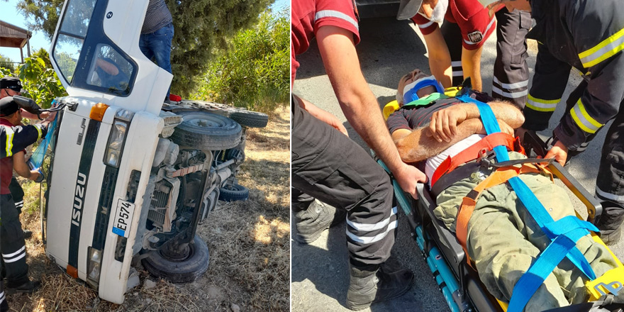 Araç devrildi, sürüsü sıkıştı!