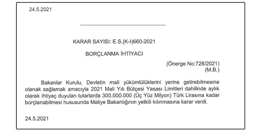 Hükümet 300 milyon TL borçlanıyor