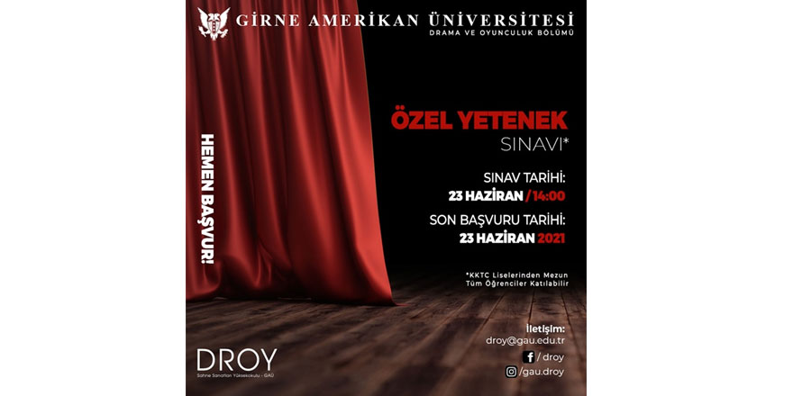 GAÜ Drama ve Oyunculuk bölümü yetenek sınavı 23 haziran’da yapılacak