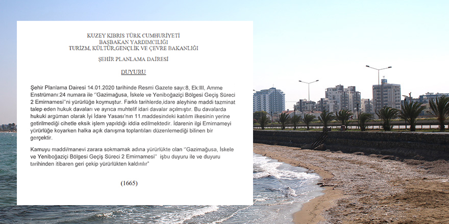 Mağusa - İskele - Yeni Boğaziçi Emirnamesi iptal edildi