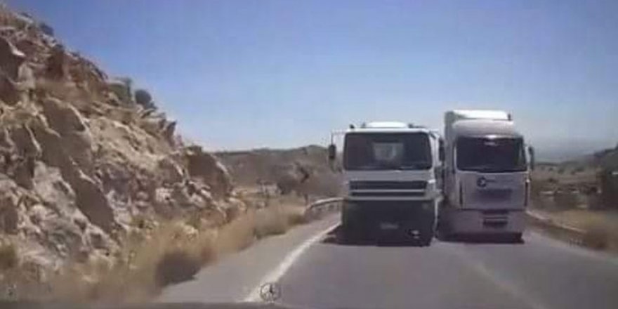 Dağ yolunda tehlikeli sürüş yapan kamyon şoförü tespit edildi