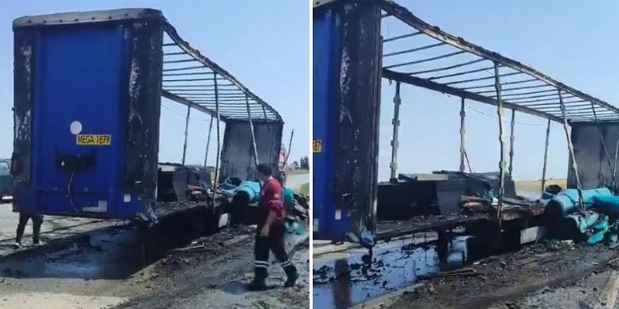 Seyir halindeki tırın dorsesinde yangın!