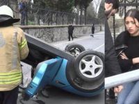 Zeytinburnu'nda üniversite öğrencisi genç kız otomobiliyle takla attı