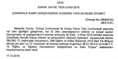 Çanakkale Kamp liderlerinin KKTC ziyaretine 380 BİN TL