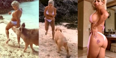 Ünlü modelin kalçasını domuz ısırdı!