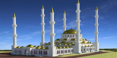 Dr. Suat Günsel Camii’nin 62 Kubbe ve 6 Minaresi, altın renkli paslanmaz çelik krom kaplama olacak